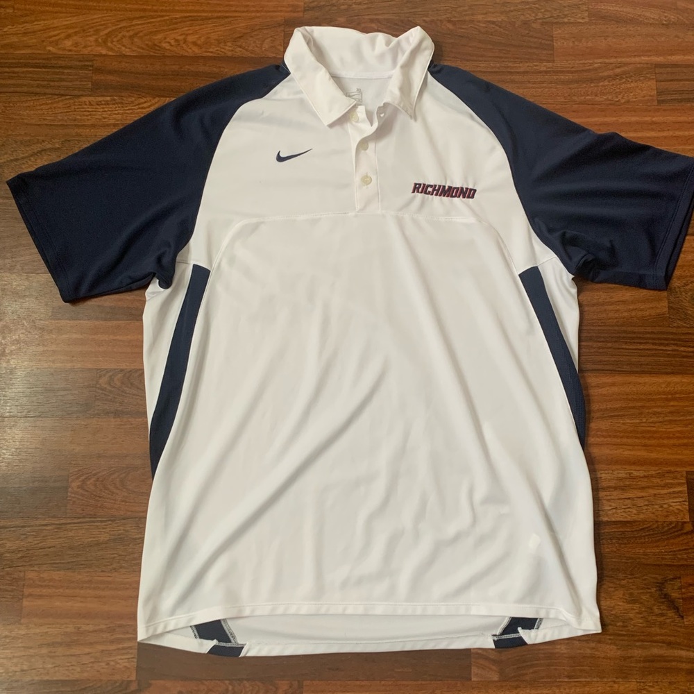 Nike Fit Dry Polo Men’s XL White & Navy Richmond Short Sleeve Athletic Shirt